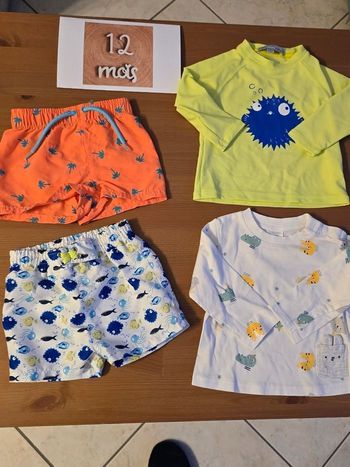 💙🤩😍Teeshirt UV ,  shorts de bain,tee shirt ml  12 mois garçon 😍🤩💙
