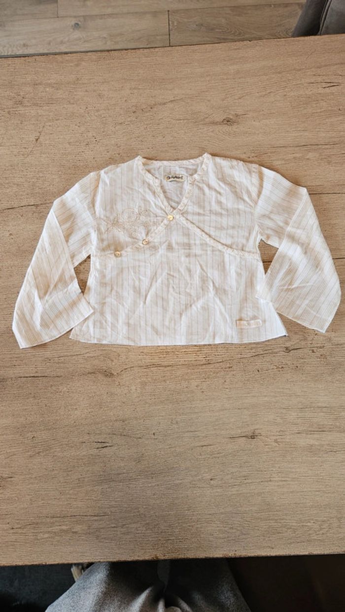 Blouse classique à manches longues, blanche lignée, Alphabet, 6 ans - photo numéro 2