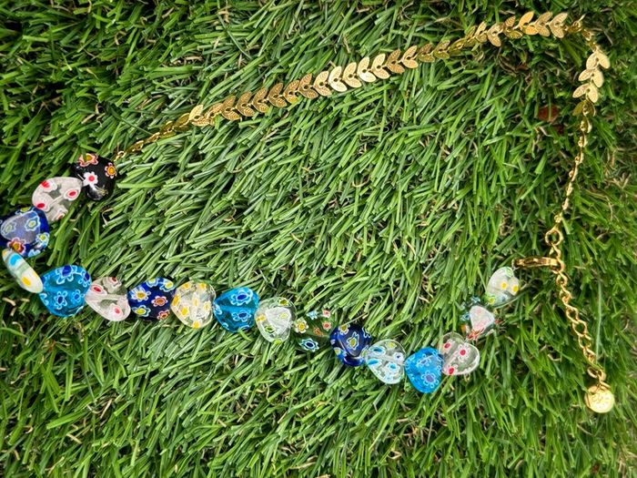 Collier réglable mi perles cœurs couleurs mi acier inoxydable or V - photo numéro 4