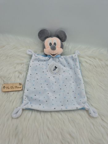 Doudou plat Mickey Blanc bleu argenté Disney