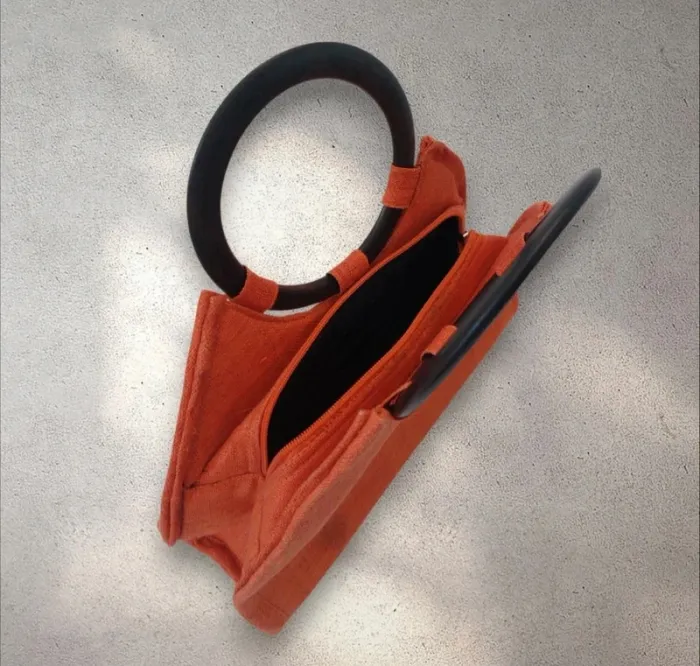 Sac à main en toile épaisse orange avec poignées rigides - photo numéro 2