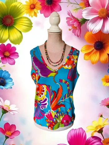 🌴🌺Débardeur coloré tropical neuf avec étiquette Palme S/M Summer holiday vibes tank top🌺🌴