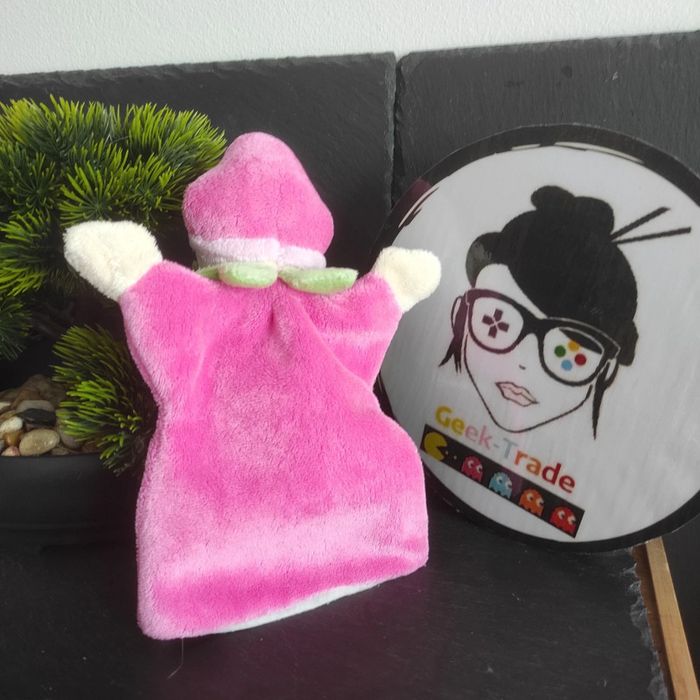 doudou Lutin cmp marionnette rose Framboise colerette vert Filaboun - photo numéro 2