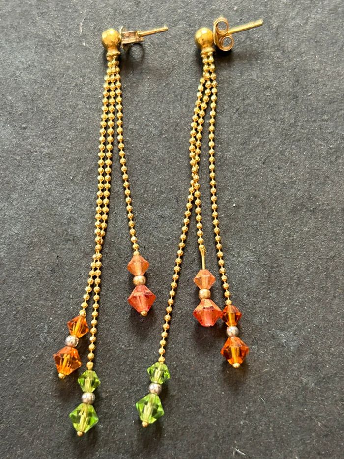 Belle paire de boucles d’oreilles pendantes en or 18 carats avec perles femme TBE - photo numéro 4