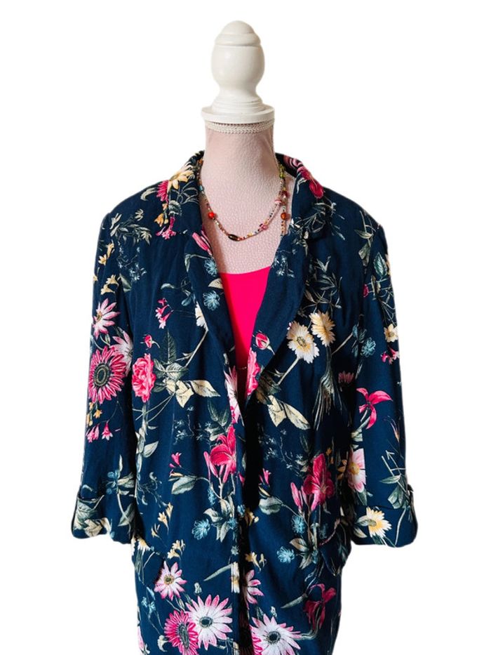 💙Joli blazer bohème marine fleuri multicolore🌸navy multicolored floral boho blazer💙 - photo numéro 3