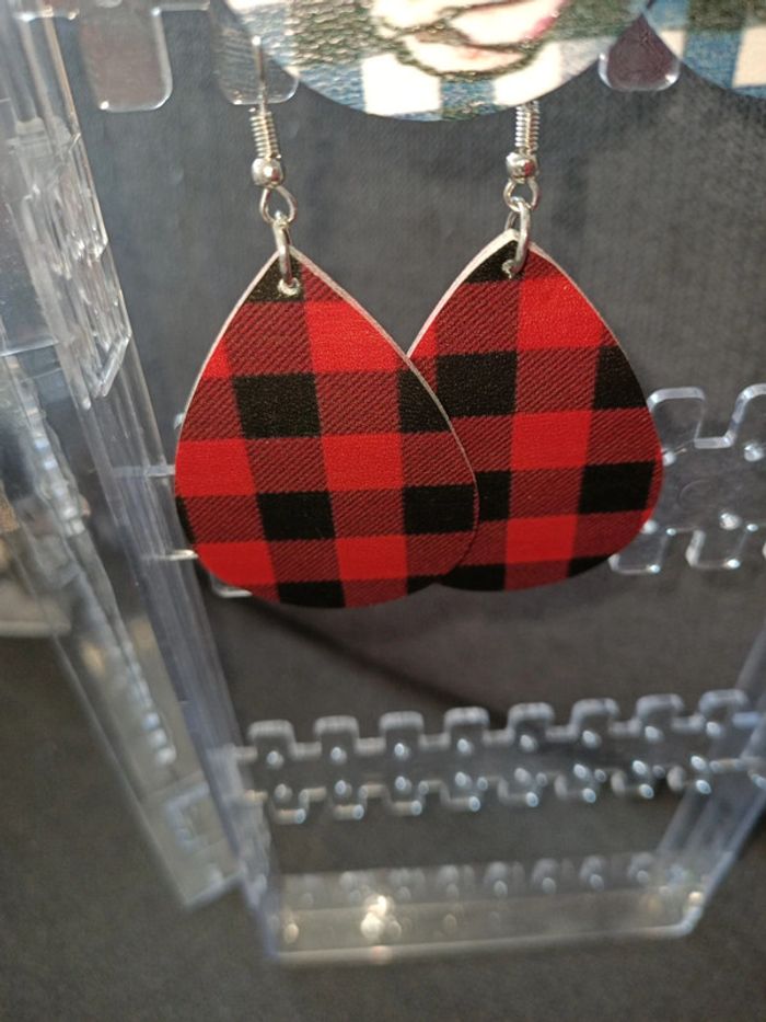 Boucles d'oreilles vache rétro carreaux - photo numéro 3