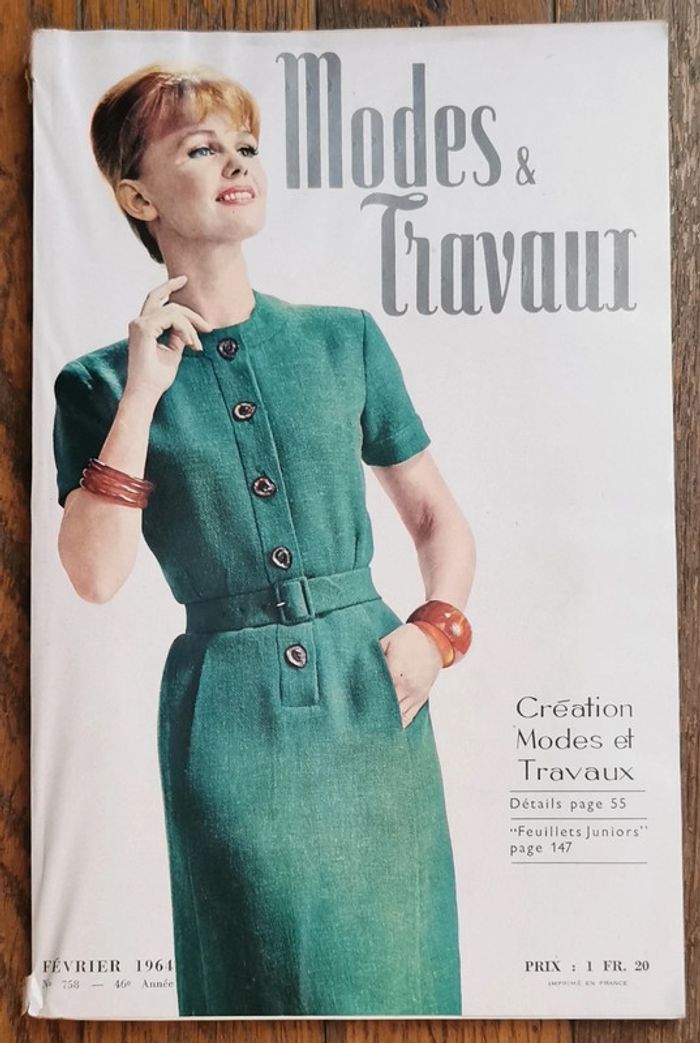 Ancien magazine Modes et travaux 1964 avec 3 patrons + supplément n°758 vintage - photo numéro 2