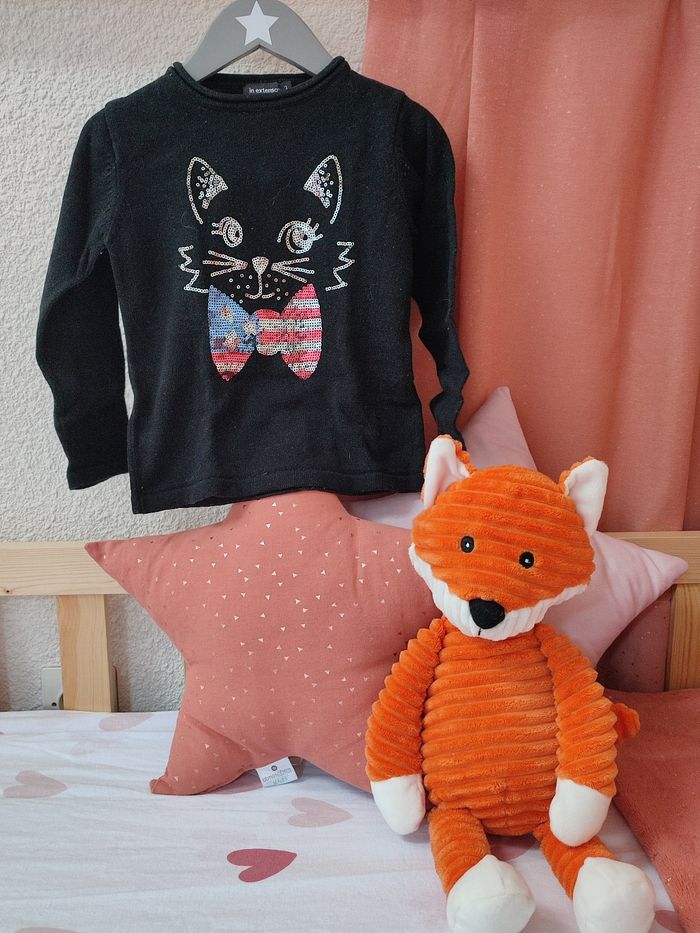 Pull noir avec sequins - Chat - 3 ans - Très bon état - In extenso - photo numéro 2
