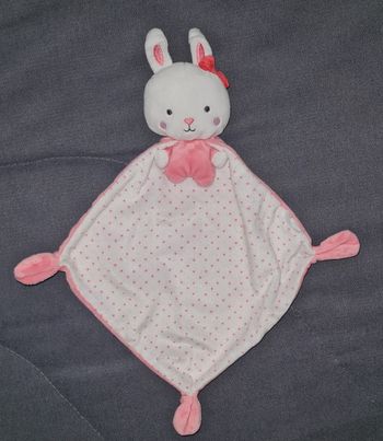 Doudou Lapin avec cape rose et blanche cœurs- Mots d'enfants