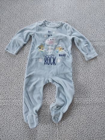 Pyjama bébé mixte 18 mois velours bleu “Born to Rock” Biboune – grenouillère hiver douce