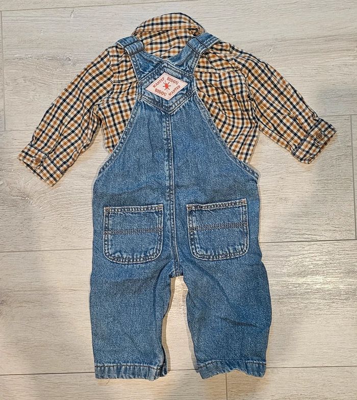 Ensemble salopette et chemise 9M / 71 cm - photo numéro 2