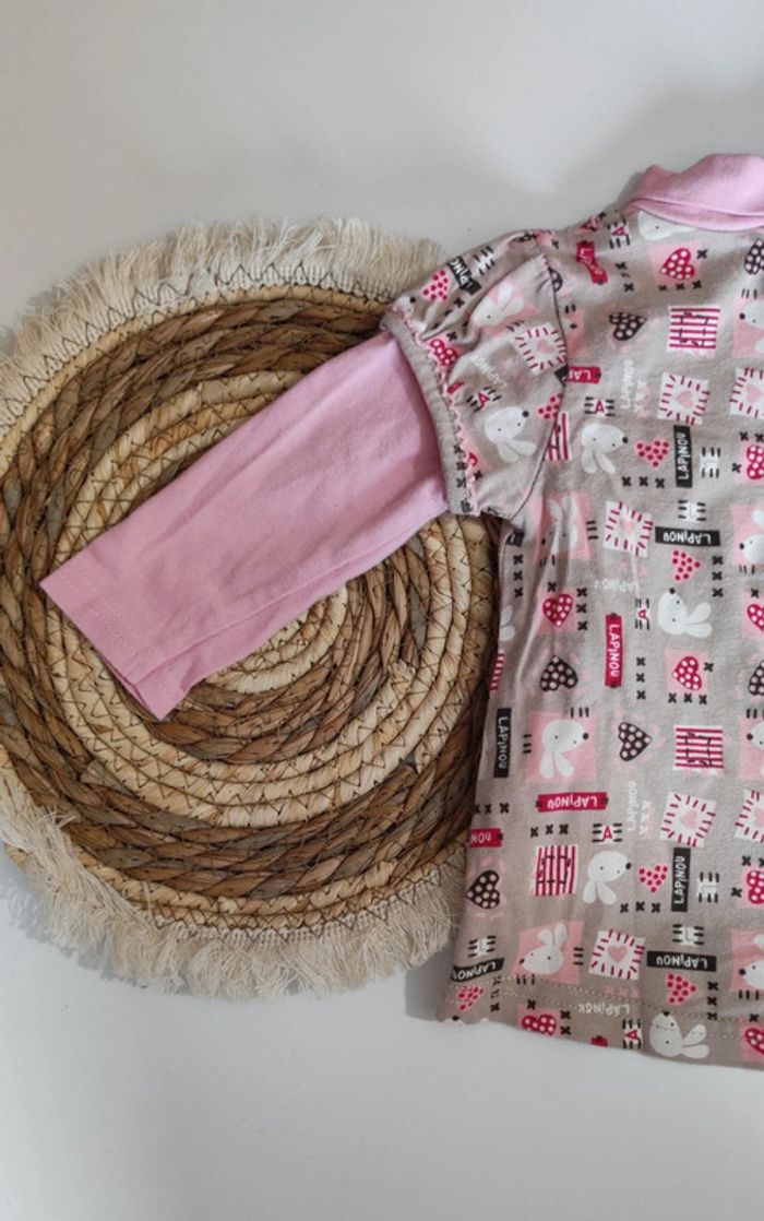 Ensemble bébé fille tee shirt manches longues col roulé sous pull avec pantalon jogging - photo numéro 6