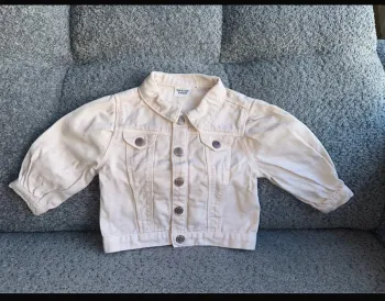 Veste en jean Denim manches bouffantes rose pale rose poudré Tape à L’œil