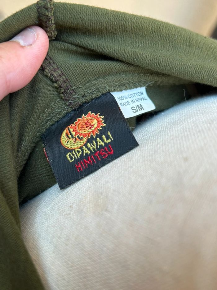 Veste longue gilet sans manches dipawali himitsu taille S M coton - capuche lutin kaki Népal - photo numéro 7