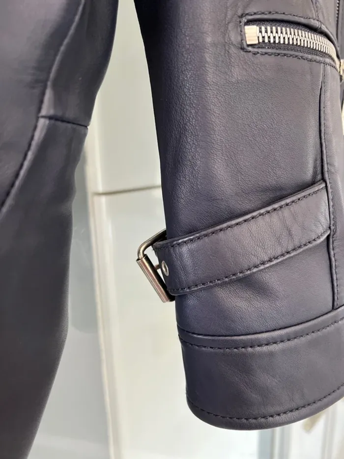 Blouson cuir bleu marine - photo numéro 4