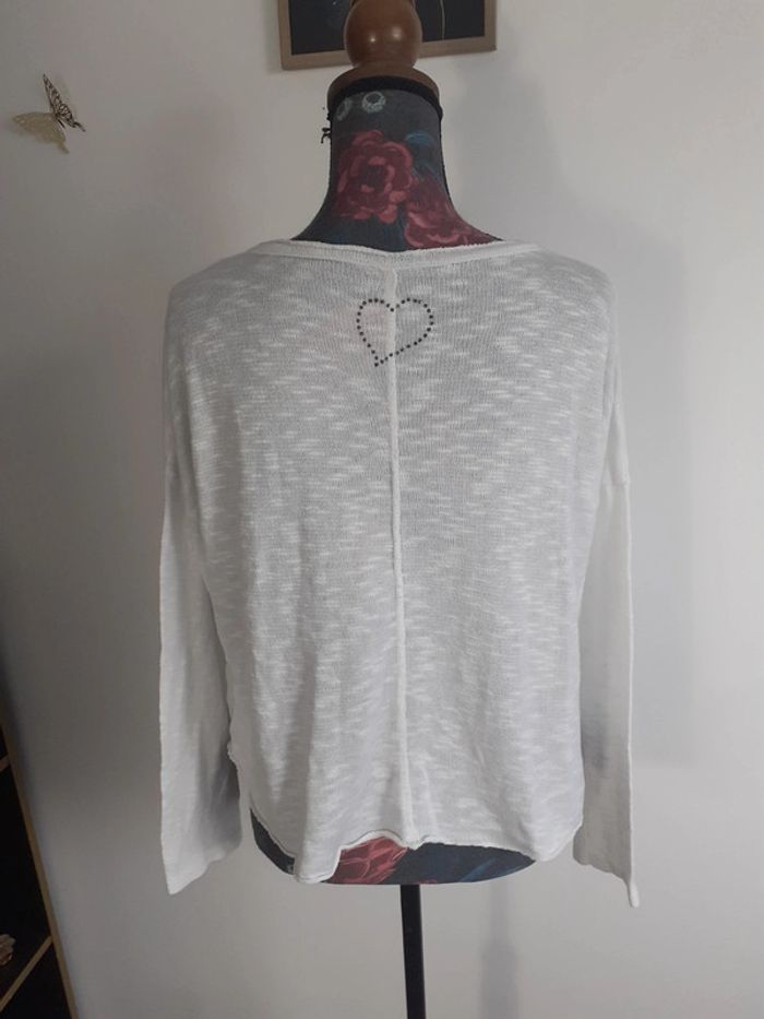 Pull léger blanc strass cœur L - photo numéro 2