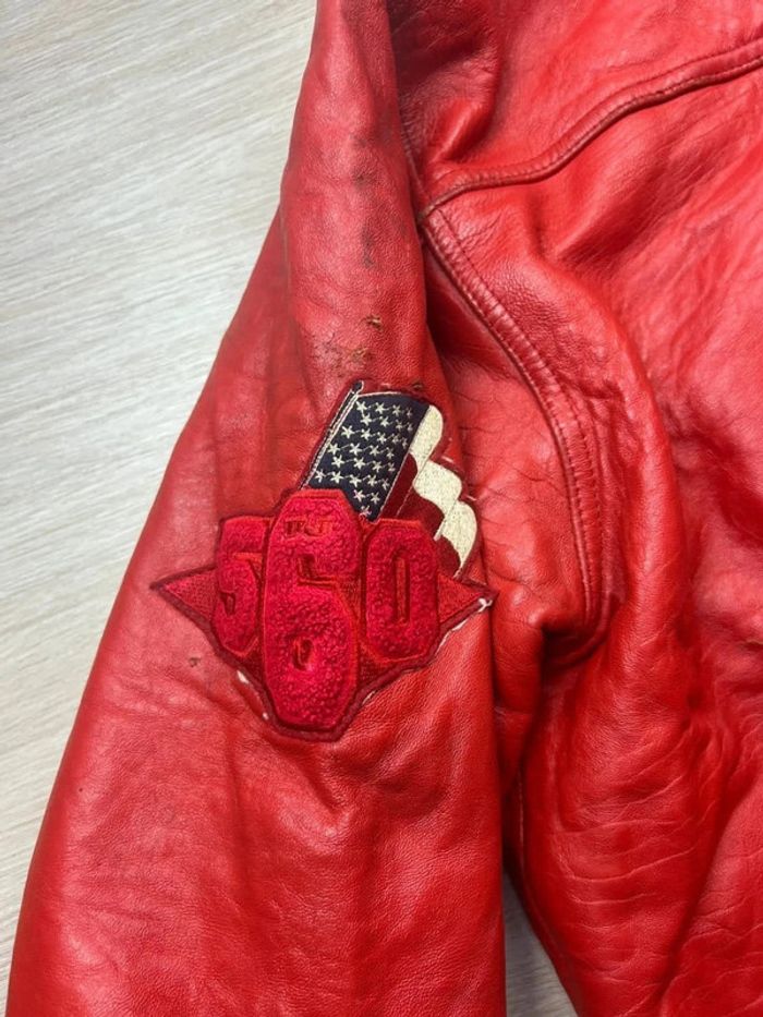 Blouson Vintage Cuir Rouge FJ560 Urban Assault Squad Taille 2X – Drapeau USA - photo numéro 18
