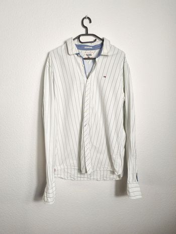 Chemise homme Tommy Hilfiger – Crème à rayures violettes – 100% coton – Taille XL – Très bon état