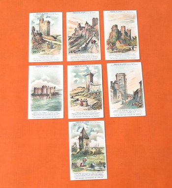 7 Chromos anciens Perles du Japon  Les ruines Historiques de France