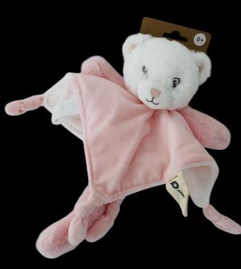 ❤️ B6434 Doudou Plat Mouchoir Peluche Chat ORCHESTRA PREMAMAN Blanc Rose
