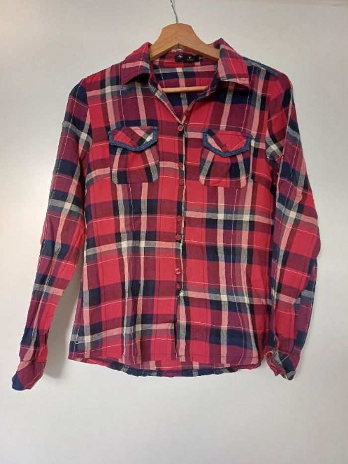 Chemise à carreaux bordeaux S
