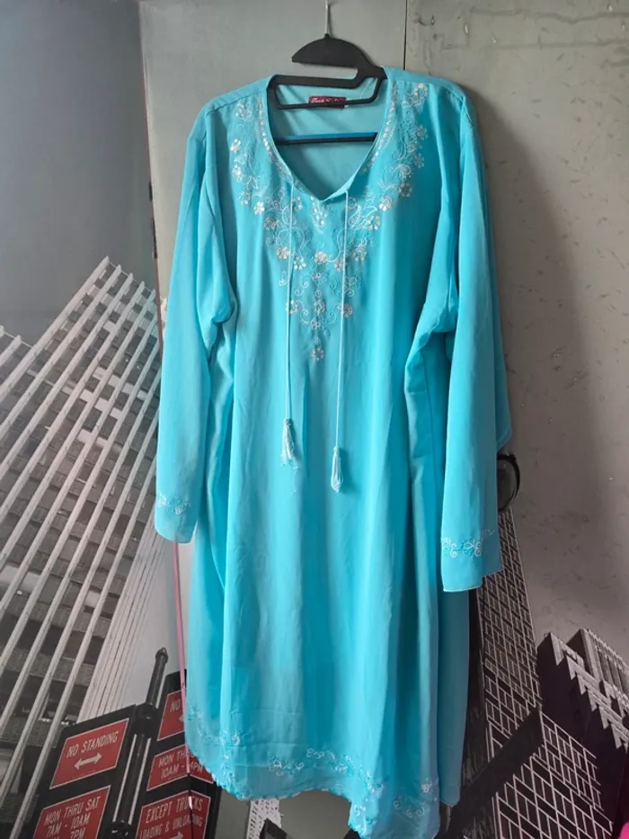 Ensemble pantalon + tunique longue bleu turquoise