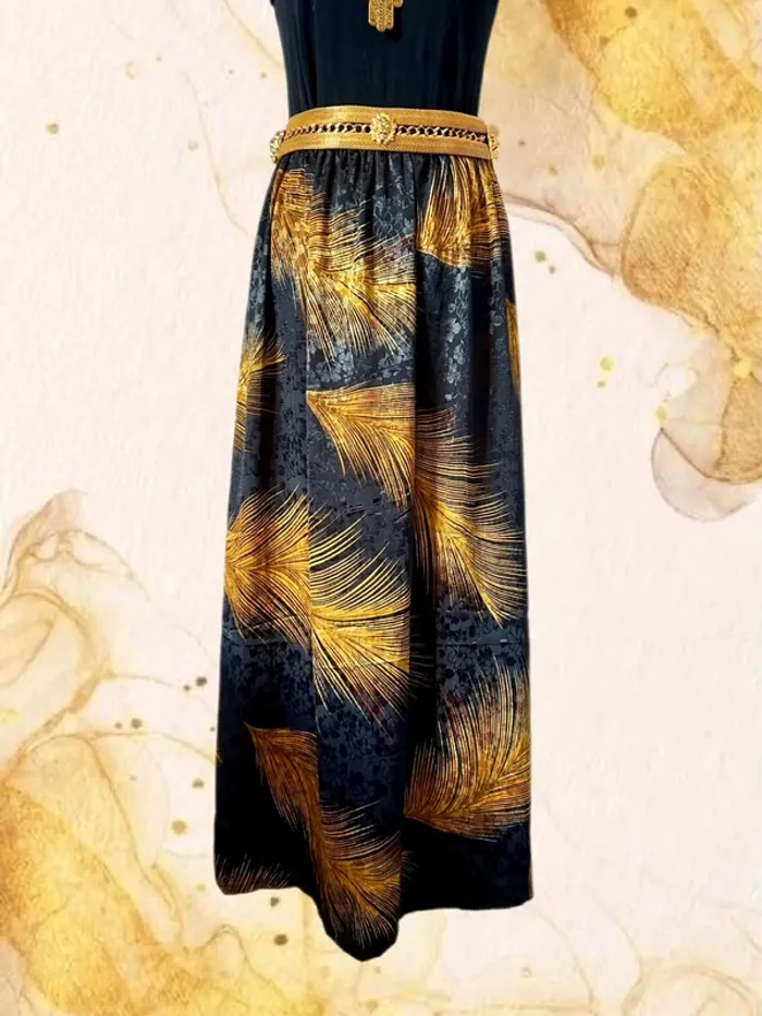 🖤Jupe longue noire doré vintage 80/90 made in France Boho chic flowing long skirt🖤 - photo numéro 2