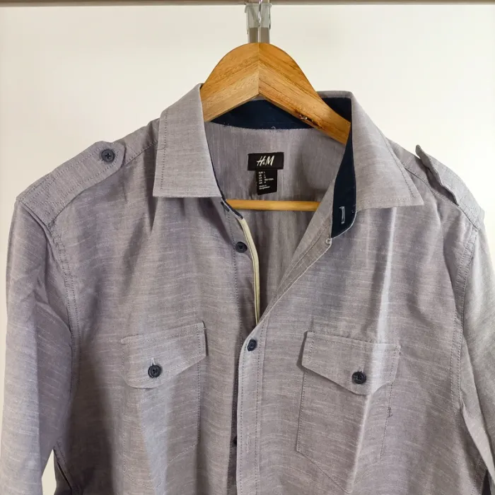 Chemise grise coton poches boutonnées H&M manches longues style casual taille L- L A1297 - photo numéro 3