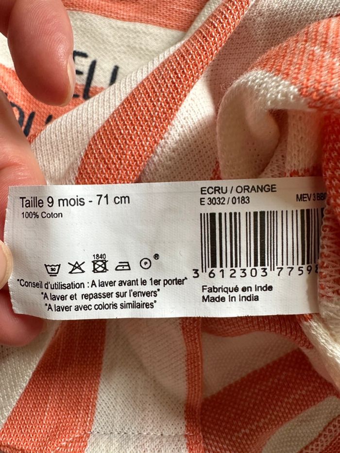 Lot de 2 T-shirts manches longues 9 mois bleu orange - photo numéro 3