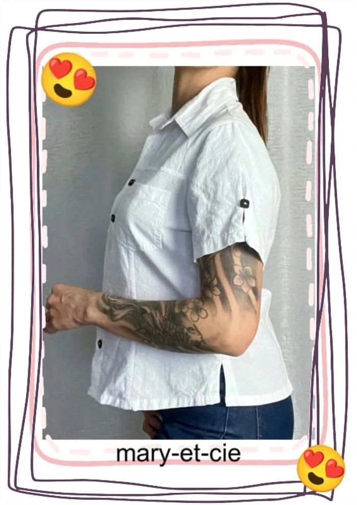 SOLDÉ - Blouse manches courtes taille 3 - 100 % coton - blanc du Nil - photo numéro 4