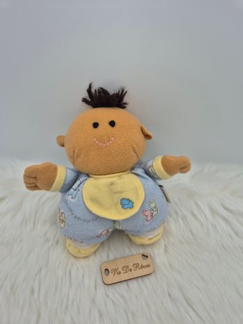 Doudou peluche Poupée chiffon Marron clair bleu jaune McBaby
