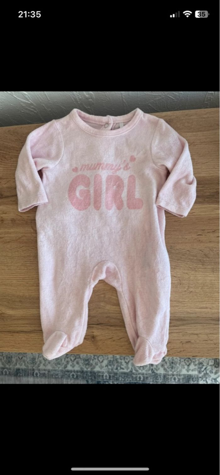 Pyjama velours rose poudrée mummy orchestra 1 mois