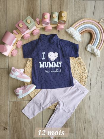 🍒Ensemble Tee-shirt manches longues + legging bébé fille 12 mois de plusieurs marques