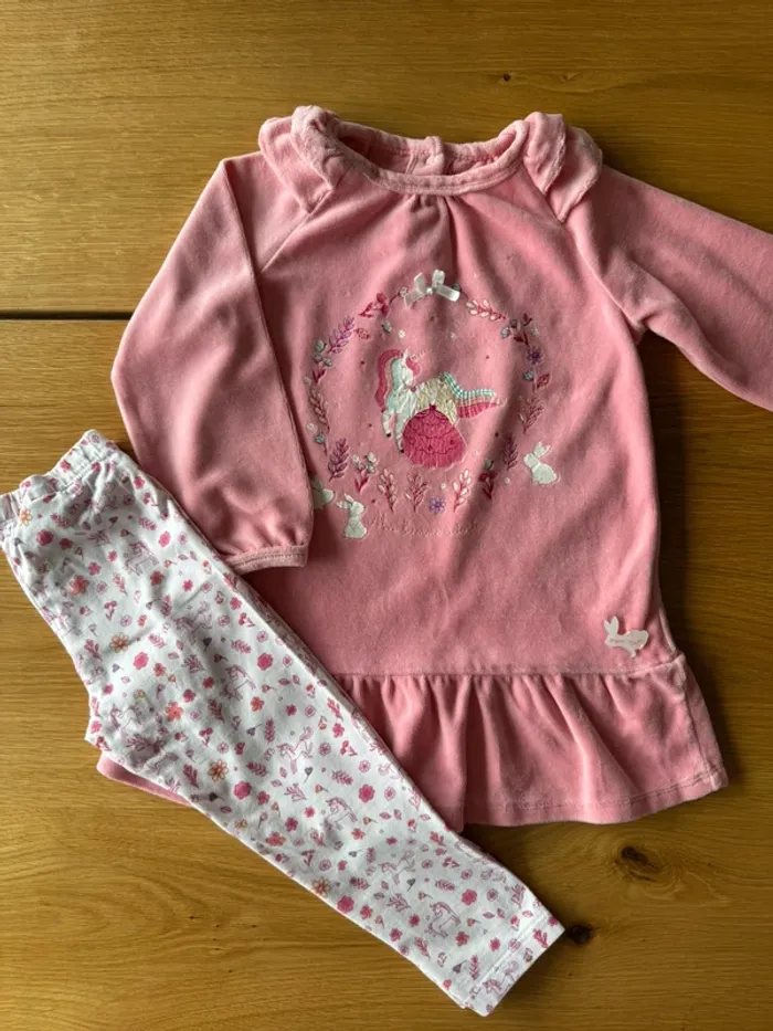 Chemise de nuit velours rose et bas en coton, thème licorne 🦄 - Taille 3 Ans - photo numéro 2