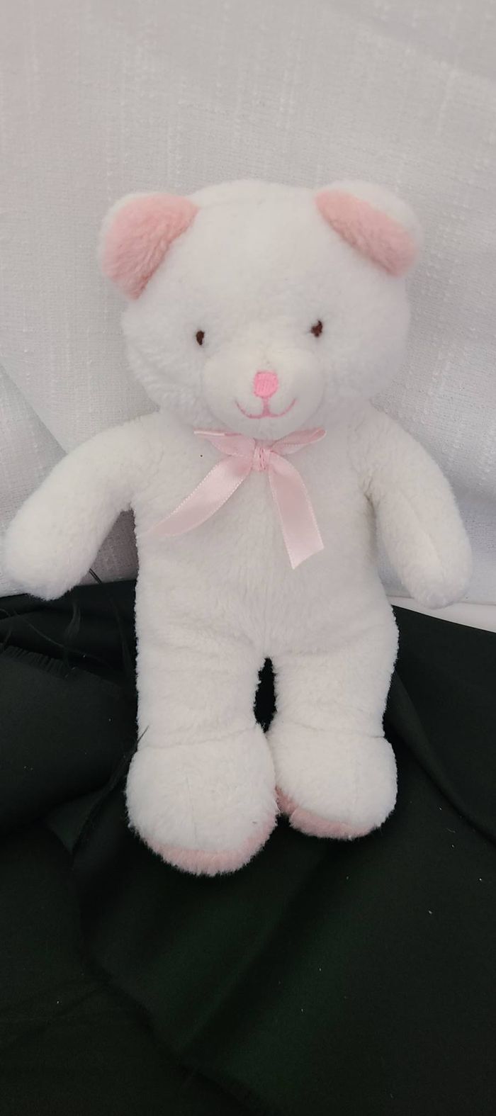 doudou chat , ours blanc oreilles rose - photo numéro 4