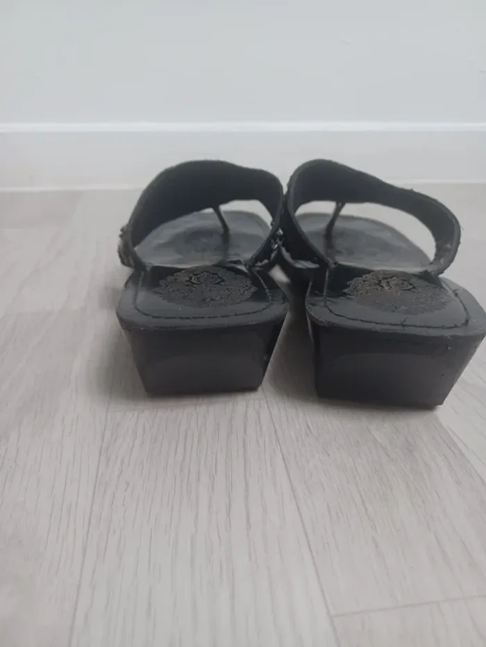 Sandale tong noir en cuir brodés de perles Xclusive - photo numéro 5