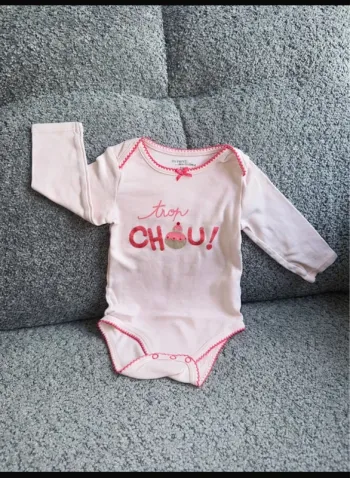 Bodie manches longues rose inscription trop chou Du Pareil Au Même