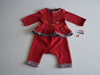 Ensemble rose corail Sergent Major 3 mois : Pantalon en sweat fantaisie + haut brodé fantaisie