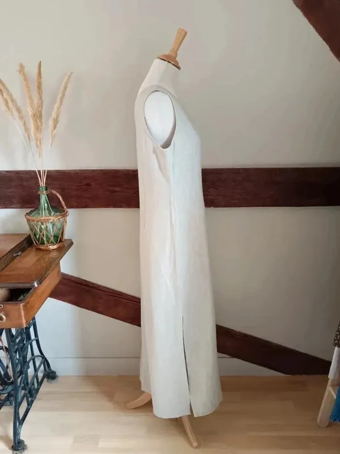 Robe longue beige tissu chanvre/lin - photo numéro 9