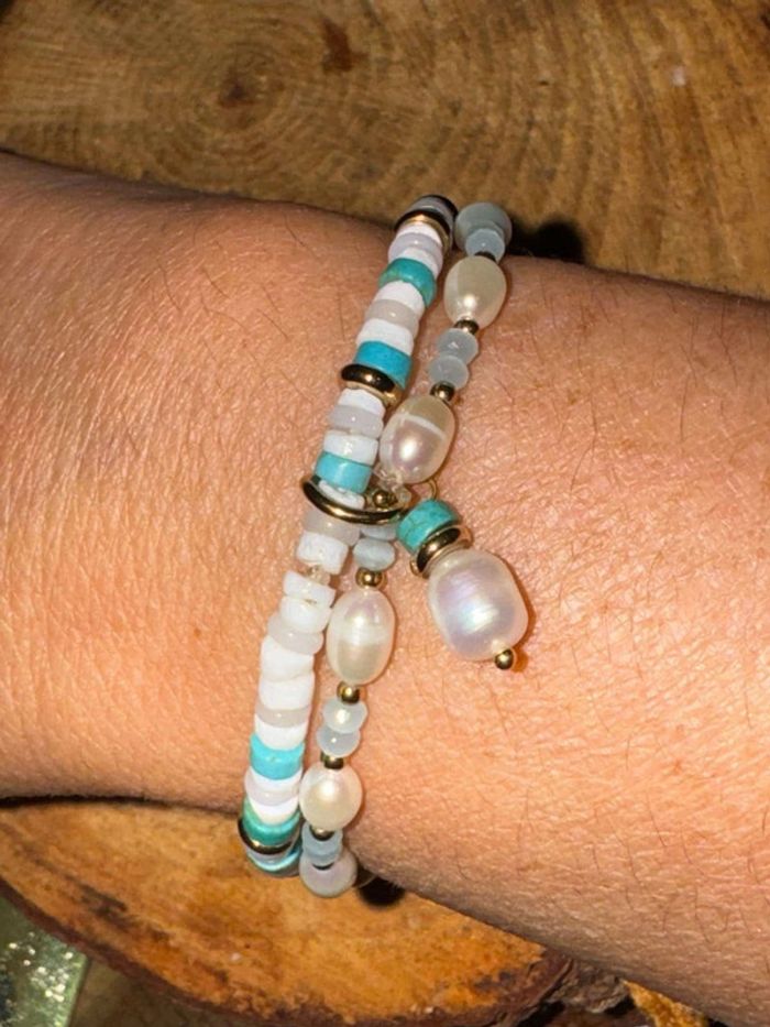 Double bracelets  réglable marque somini perles naturelles et eaux douces - photo numéro 5