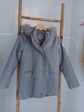 Joli manteau à capuche en laine gris très chaud Okaïdi 12 ans
