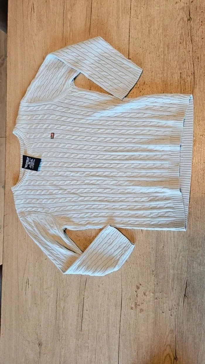 Pull à manches 3/4 vintage, bleu clair, torsadé, Polo Ralph Lauren, taille M - photo numéro 3