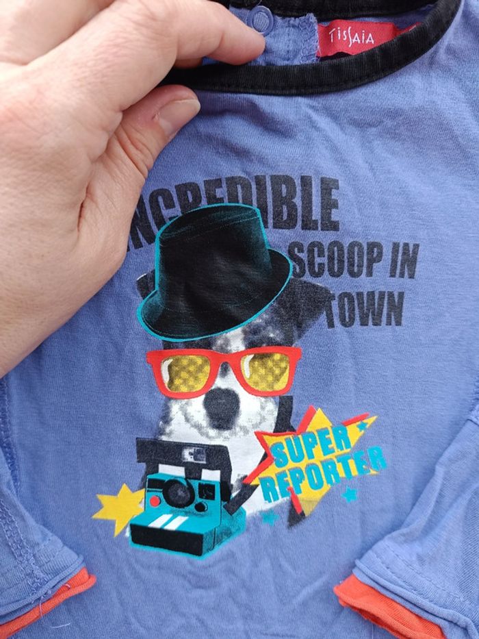Tee shirt chemise manches longues Garçon 18 mois chien super reporter Tissaia 100% coton - photo numéro 5