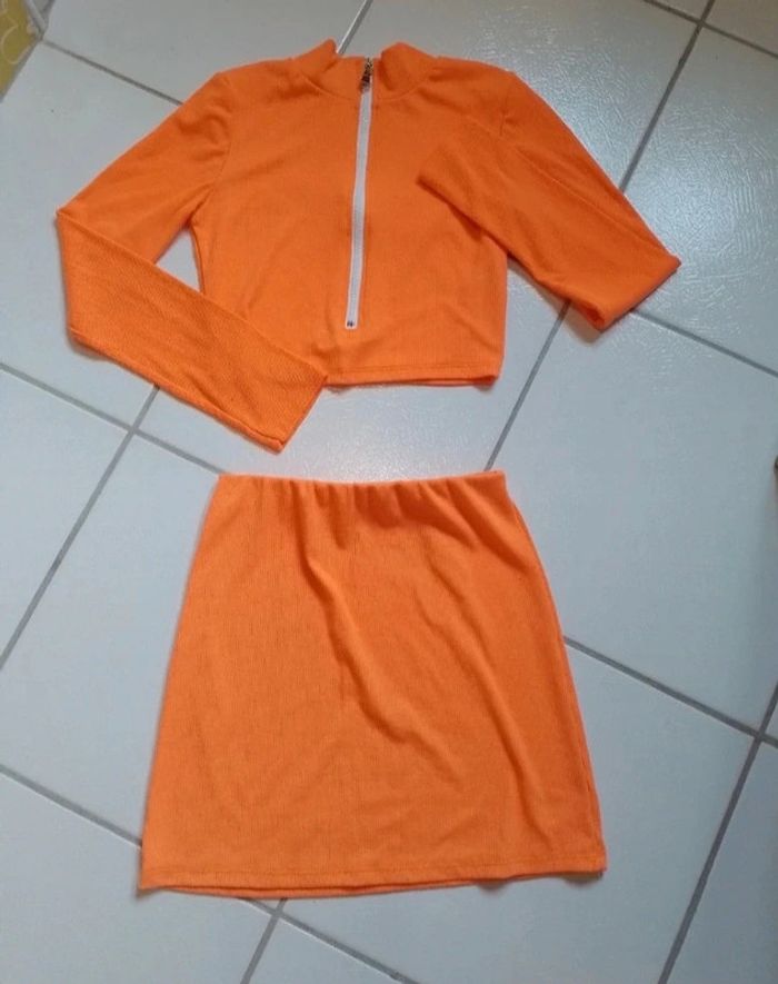 Ensemble croq top et jupe femme orange - photo numéro 8