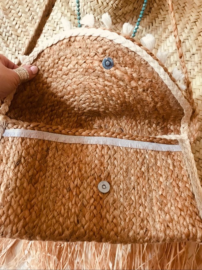 Sac a bandoulière en jute et dentelle pompons coton neuf 🌸 - photo numéro 2
