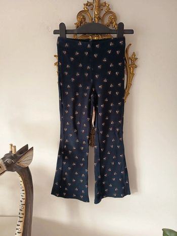 Legging côtelé évasé fleurs