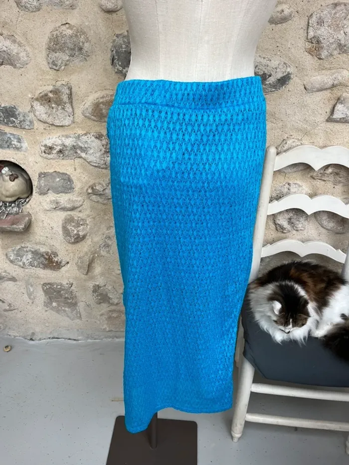 Jennyfer - Jupe longue bleue droite taille élastique - photo numéro 2