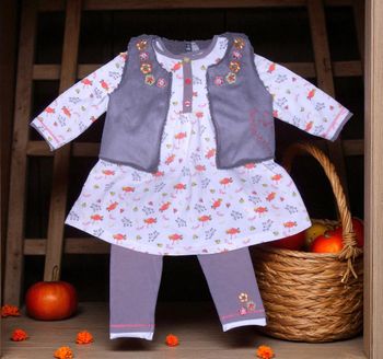 ORCHESTRA - ENSEMBLE 3P BÉBÉ FILLE TAUPE MOTIF FANTAISIE & BRODERIES FLEURS 6M