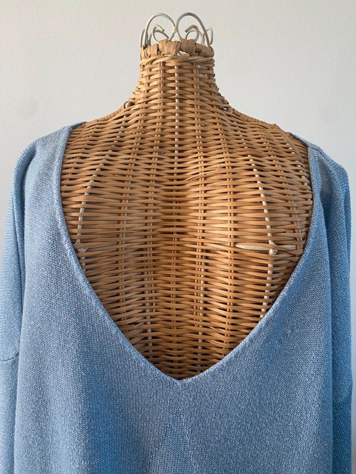 Pull Made in Italy bleu ciel argenté avec étoiles taille M - photo numéro 4