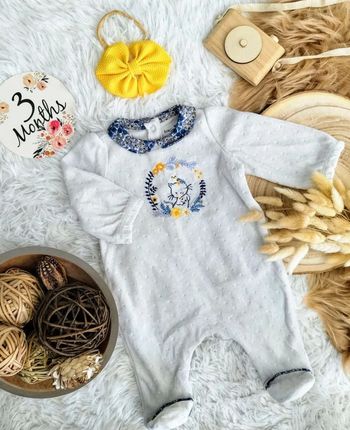 Pyjama velours col claudine fleuri et bandeau cheveux sergent major 3 mois 🎀